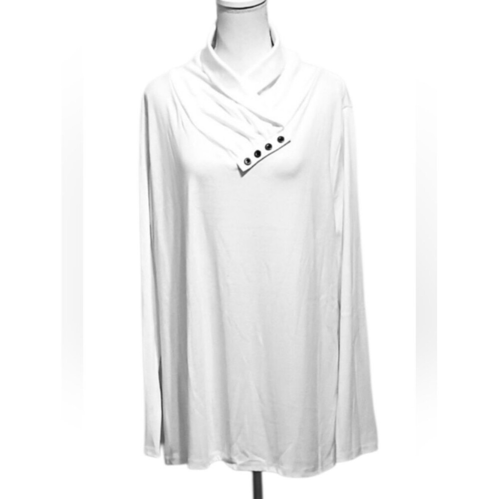 Women's Designer Top White Long-Sleeve Front Button Accent 2XL NWT